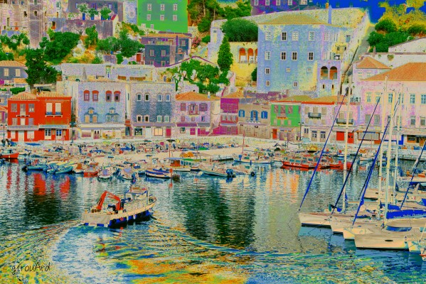 Colorful Greek island Port Print